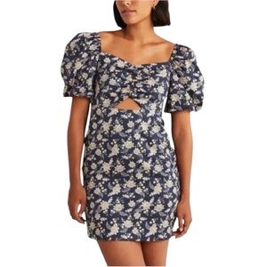 Boden Cut Out Detail Mini Dress Navy Floral Puff Sleeve NWT 8T Tall